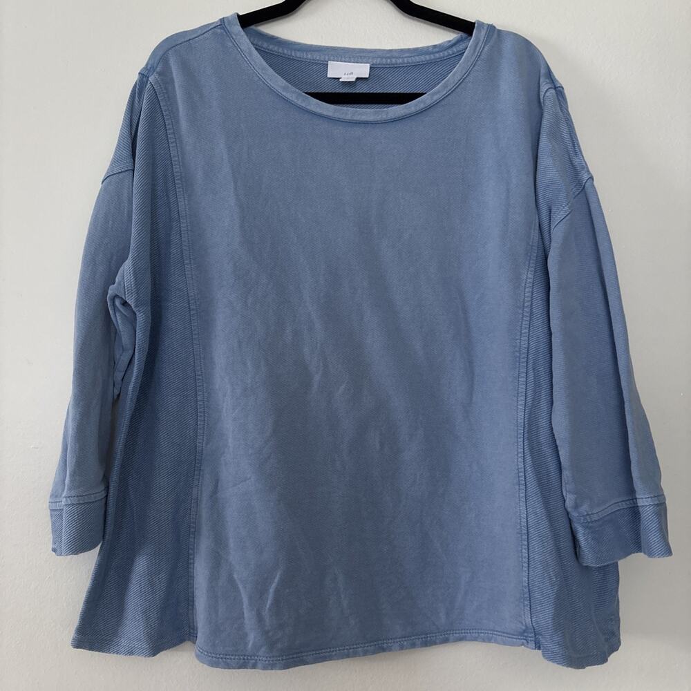 J Jill Top XL Baby Blue 3/4 Sleeve Heavyweight Textured Cotton Top